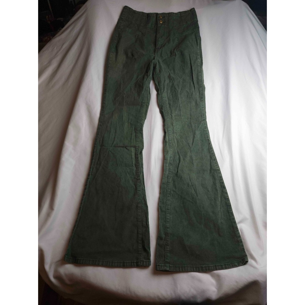 We The Free Jayde Cord Jeans Womens Size 30 Green Corduroy Flare Retro Bohemian